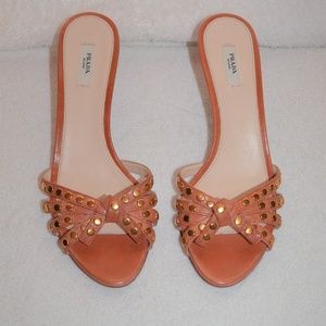 Prada Orange Studded Slip On Kitten Heels